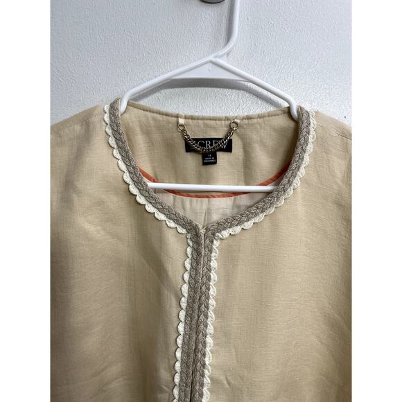 J Crew Cropped 100% Linen Lady Jacket Raffia Woven Details Size 18 Old Money - Picture 3 of 4